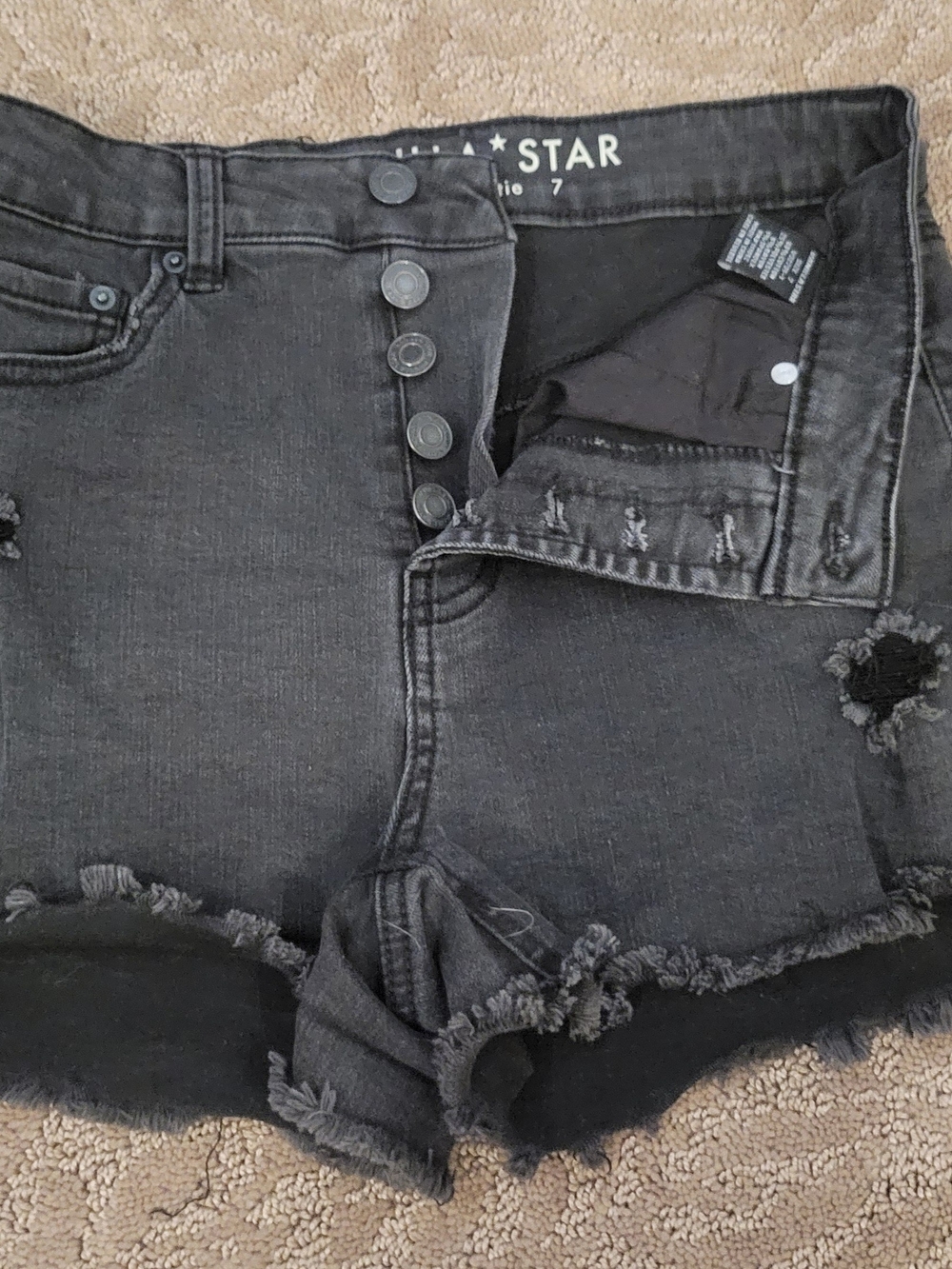Vanilla Star Black Distressed High-Waist Jean Shorts